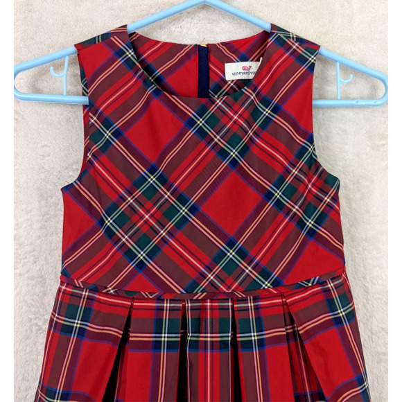 Vineyard Vines Red Plaid Kids Casual Dress - Picture 2 of 6